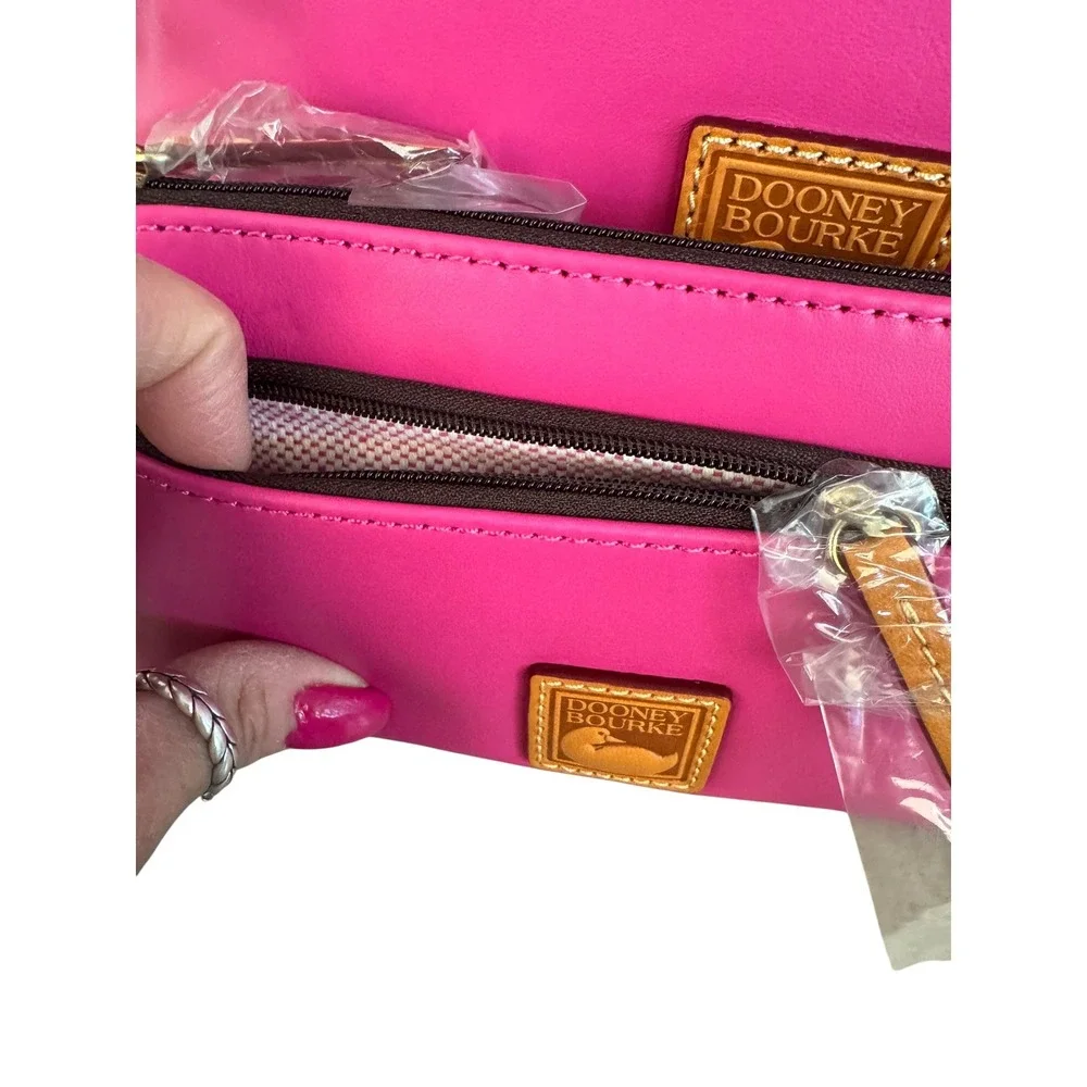 Dooney & Bourke Pink Leather Hobo Bag with Pouch and Keychain Set NEW